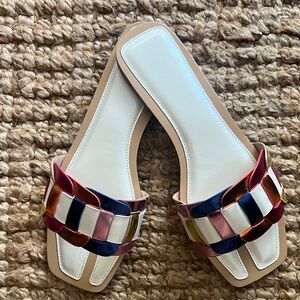 Women’s Colorful Woven Slide Sandals - White Insole